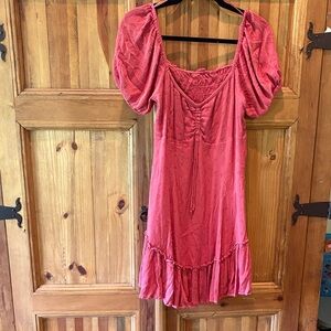 Women’s Backless Puff Sleeve Dress - Pink